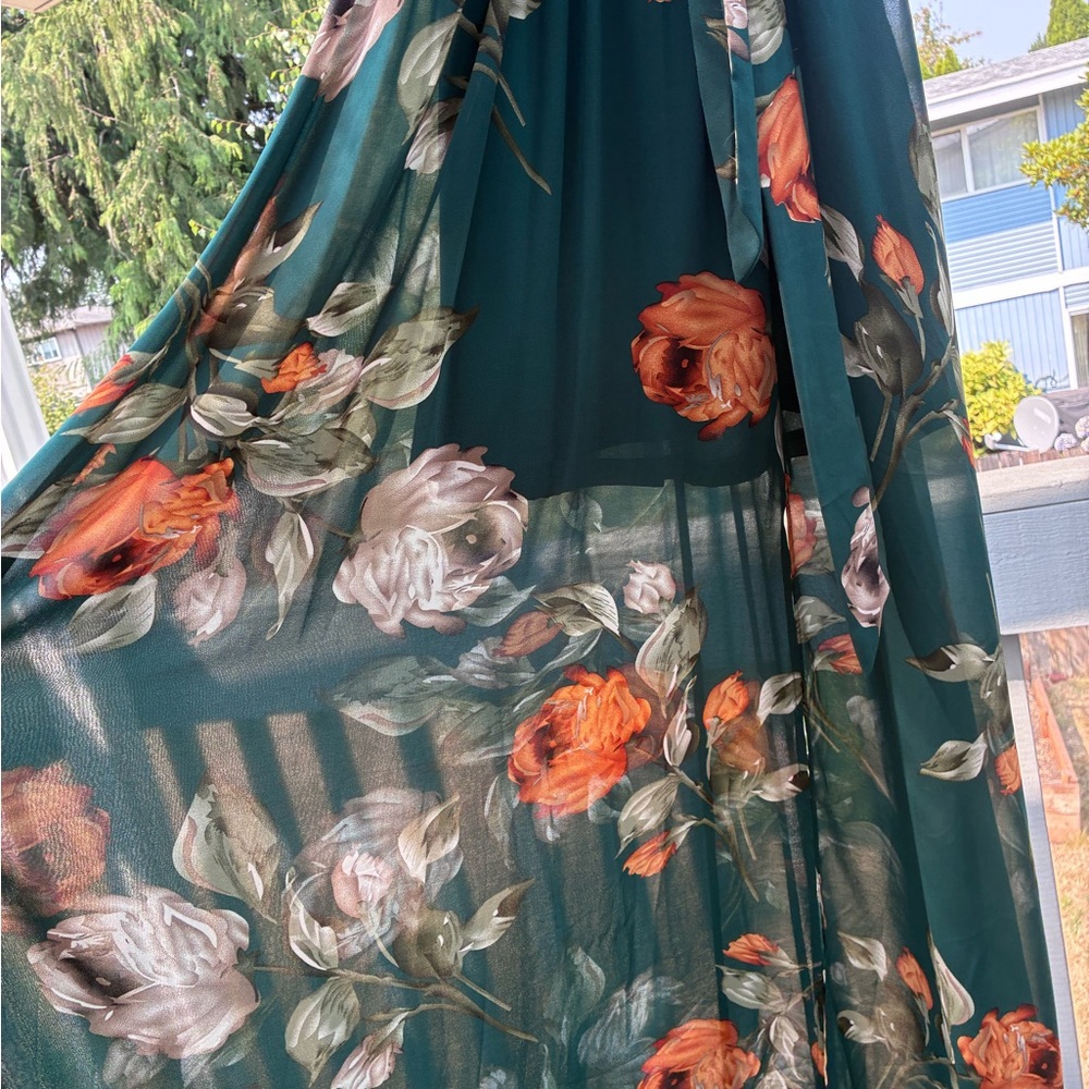 Baltic Born green Floral Wrap Dress with Orange Rose Print - Picture 3 of 6